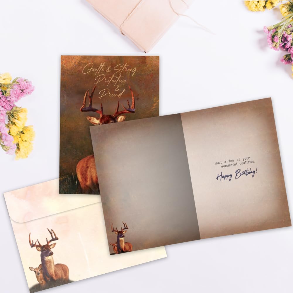 Tree-Free Greetings - Birthday Cards - Artful Designs - 1 Card + Matching Envelope - Made in USA - 100% Recycled Paper - 5"x7" - Deer Qualities (GO65473)