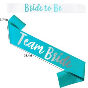 GDTO8820 Team Bride 7pc Satin Sash Set - Sophisticated & Fun Party Favors for Bachelorette Party, Bridal Shower & Wedding Party (7pc Set, White & Light Blue)