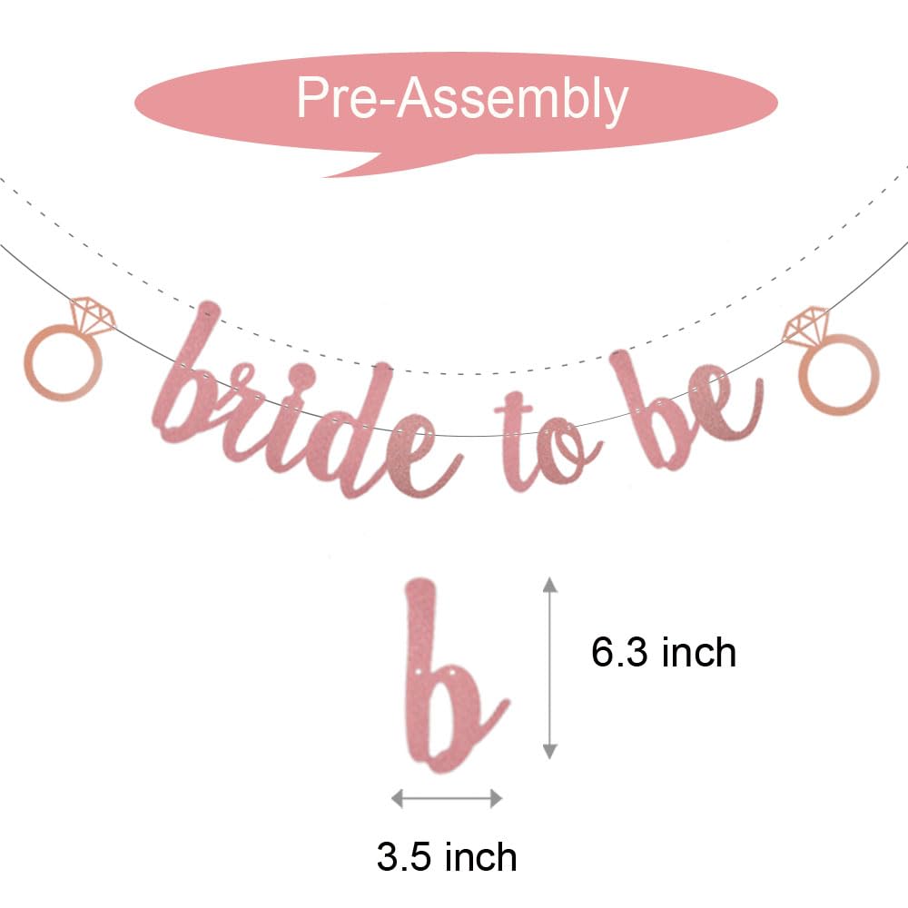 WEIANDBO Rose Gold Glitter Single Bride Party Banner, Engagement and Wedding Party Decorations, Pre-Strung,Bride to be