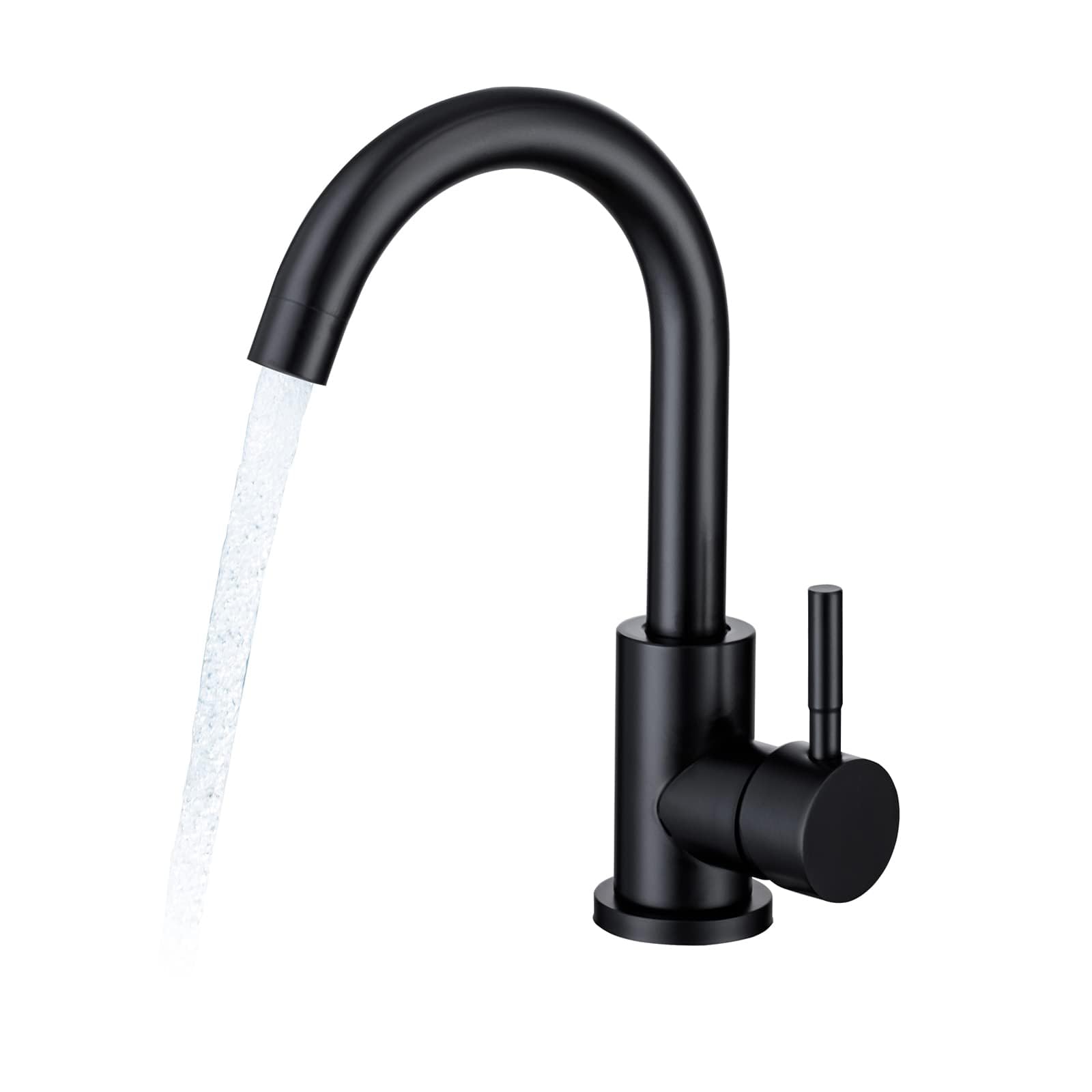 DEOLER Bathroom Sink Faucet, 360° Swivel Spout Lavatory Vanity Faucet Single Handle RV Kitchen Bar Sink Faucet Single Hole Bathroom Faucet, Matte Black, MPVI002