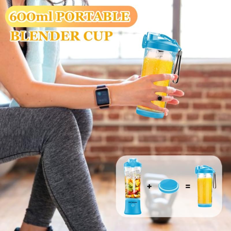 Cordless 21oz Portable Blender BPA Free With Personal Blender Cup, Best For Smoothie, Shakes, and Cocktails, With Durable Stainless Steel Blades, USB-C Rechargeable in Blue By WIZTRONIX