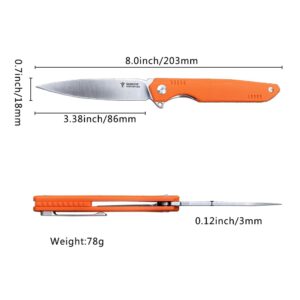 SHOOZIZ HAN312 Pocket Knife Folding Knife for EDC, 3.38" DC53 Steel Blade G10 Handle Folding knife With titanium alloy clip Ceramic ball bearing locating ball Everyday Carry Knife for Men Women (Orange+Sanding)