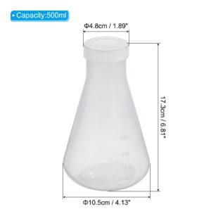 PATIKIL 500ml Plastic Erlenmeyer Flask with Screw Caps, 1 Pack Narrow Mouth Conical Flask for Laboratory, Clear