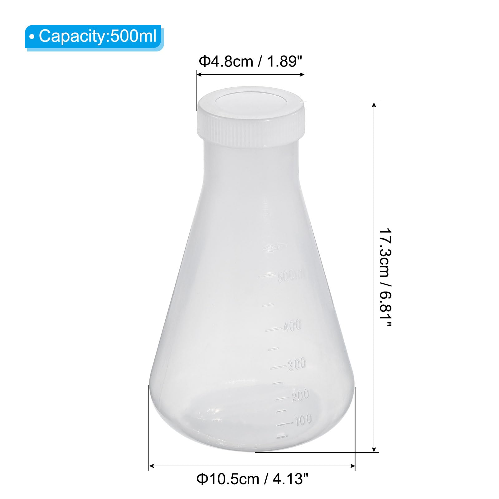 PATIKIL 500ml Plastic Erlenmeyer Flask with Screw Caps, 1 Pack Narrow Mouth Conical Flask for Laboratory, Clear