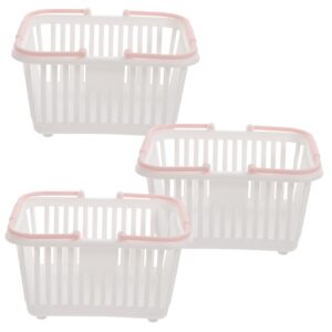 gririw 3pcs white plastic laundry hampers, portable storage baskets with handles, mini clothes rack for kids, bathroom, kitchen, garden, party supplies