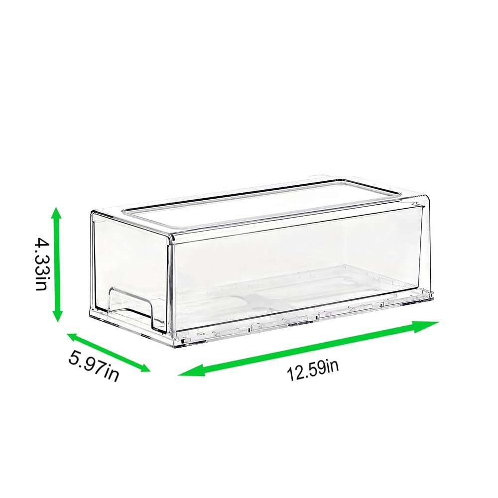 SIMPEXPE Stackable Storage Drawer, Pull Out Plastic Food Fridge Organizer Bins for Pantry Shelf Refrigerator Organization Kitchen Bathroom Cabinet Closet Office Clear -2Pack