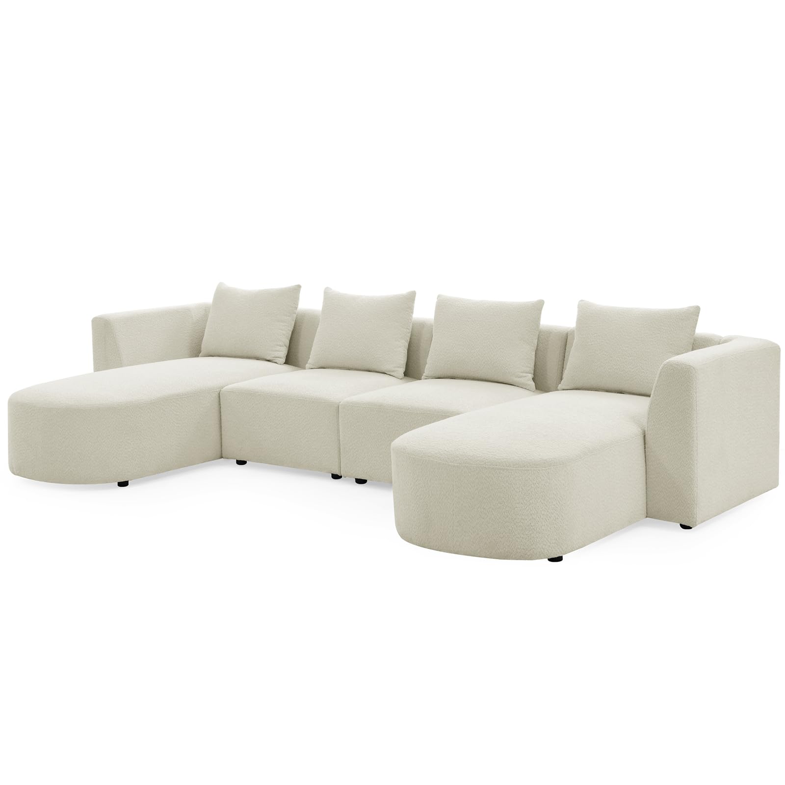 GNIXUU Modular Sectional Sofa, Modern Minimalist Boucle Fabric U-Shaped Sectional Couch, Comfy Double Chaise Lounge 4 seat Couch Set with Pillows for Living Room, Office, Apartment，117Inch(Beige)