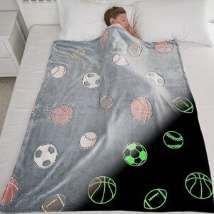 daysu glow in the dark blanket, luminous kids throw blanket for couch sofa toddler bed, birthday present for boys girls, micro flannel warm soft plush blanket, 50"x60",ball