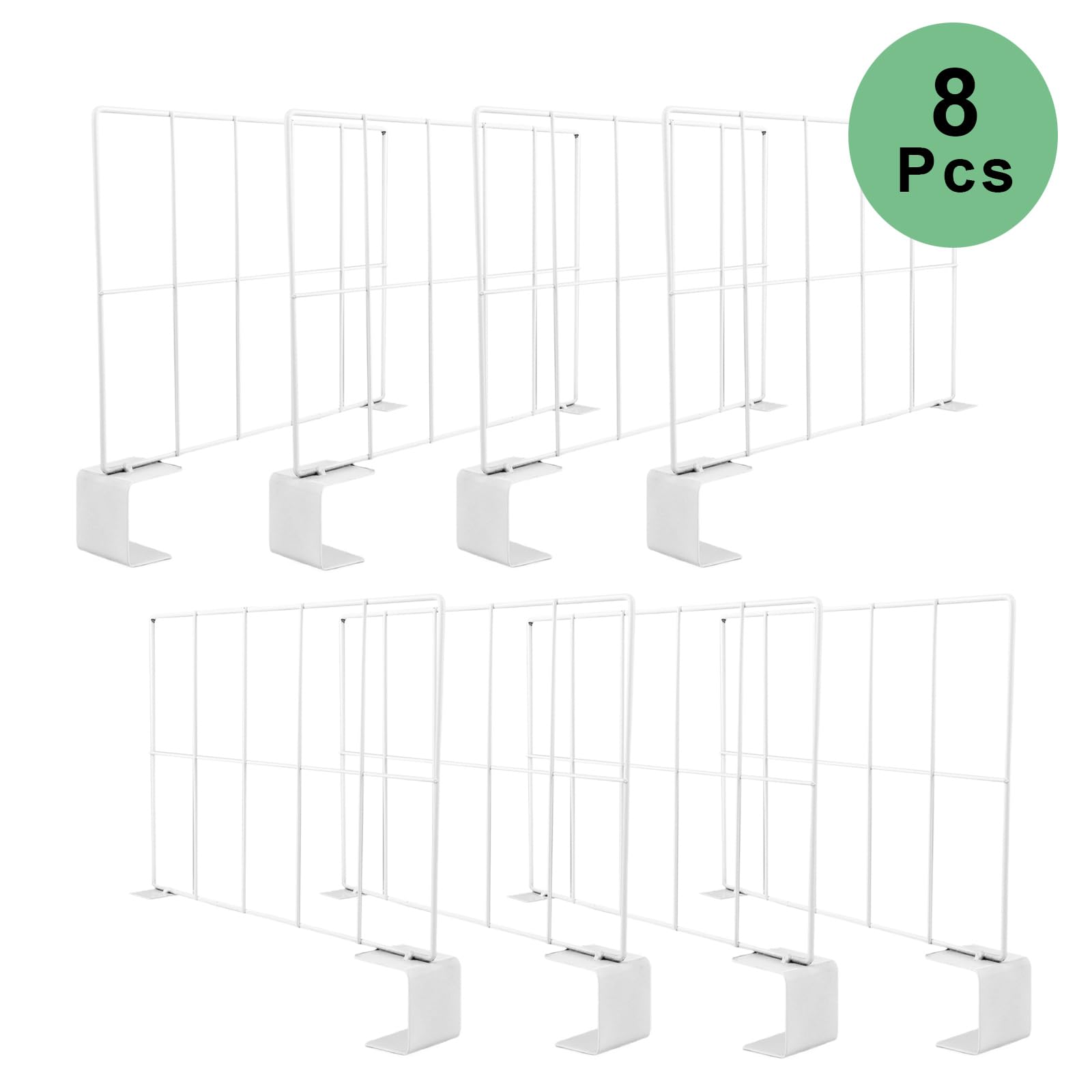 CertBuy 8 Pack Vertical Closet Wood Shelf Divider 12 Inch, White Closet Organization, Metal Organizer Separators for Wood Shelf Wardrobe Cabinets Kitchen Office