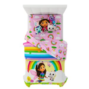 franco dreamworks gabby's dollhouse cakey, mercat and pandy kids bedding super soft comforter and sheet set, 4 piece twin size, (official licensed product)