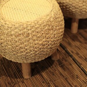 VIXPET Footstool Round Hand-Woven Rattan Footstool, Solid Wood Stool, Designer Dressing Stool, Corridor Shoe Footstool