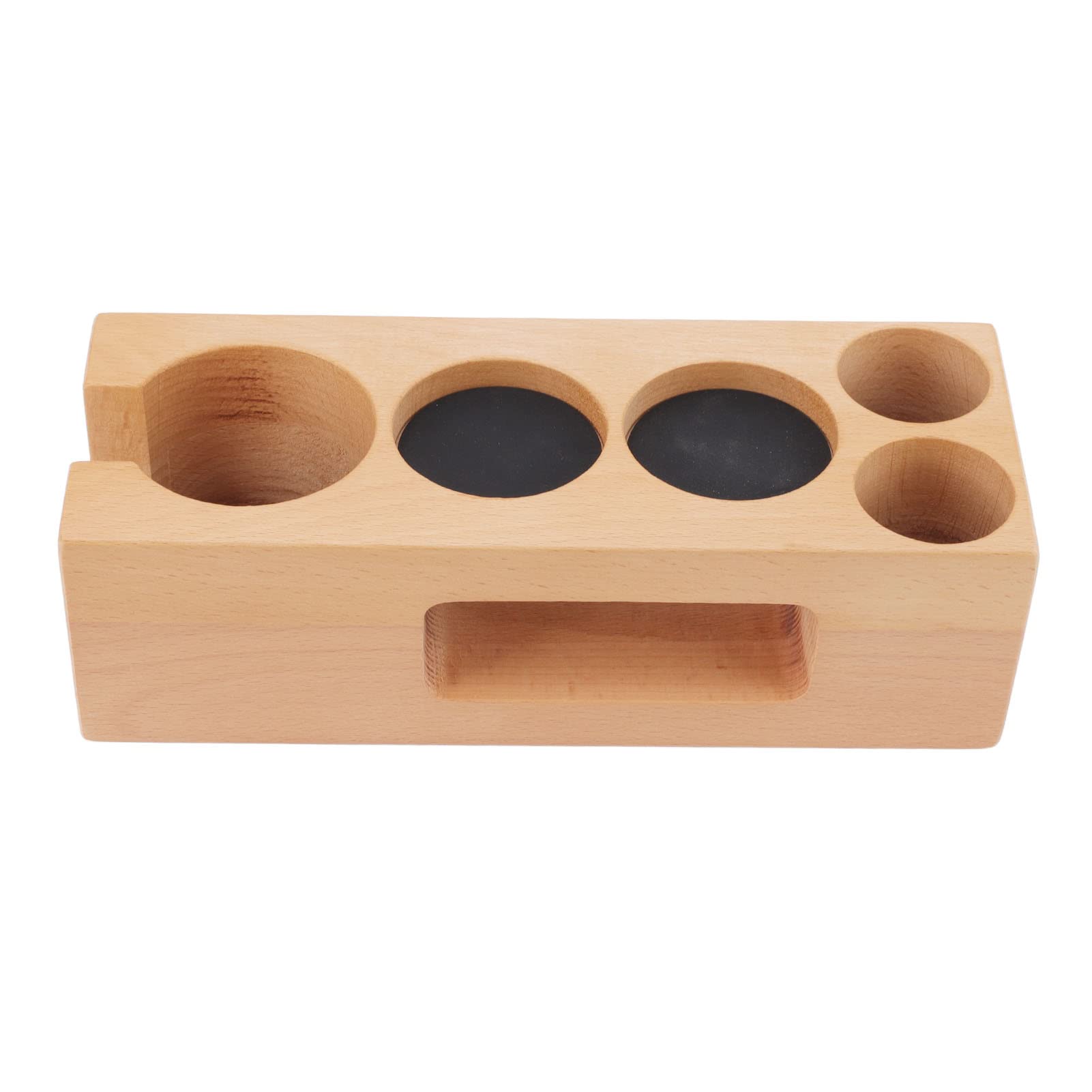 Wood Coffee Filter Tamper Holder with Mat, 5 Hole Espresso Tamping Station Wooden Espresso Tamper Mat Stand (S)