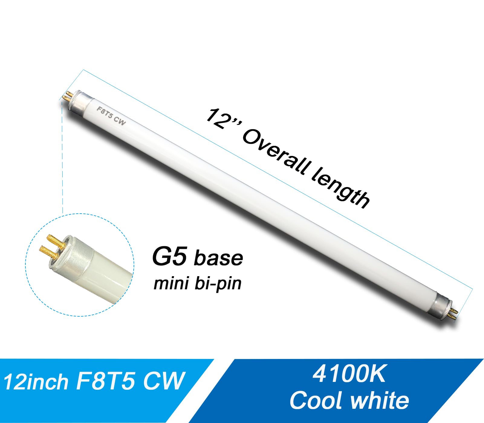 Accway (6 Pack) F8T5/CW 4100K 12’’ Linear Fluorescent Light Bulb, 8W Cool White T5 Tube, G5 Mini Bi Pins Base Replacement for Under Cabinet Light, RV, Closet