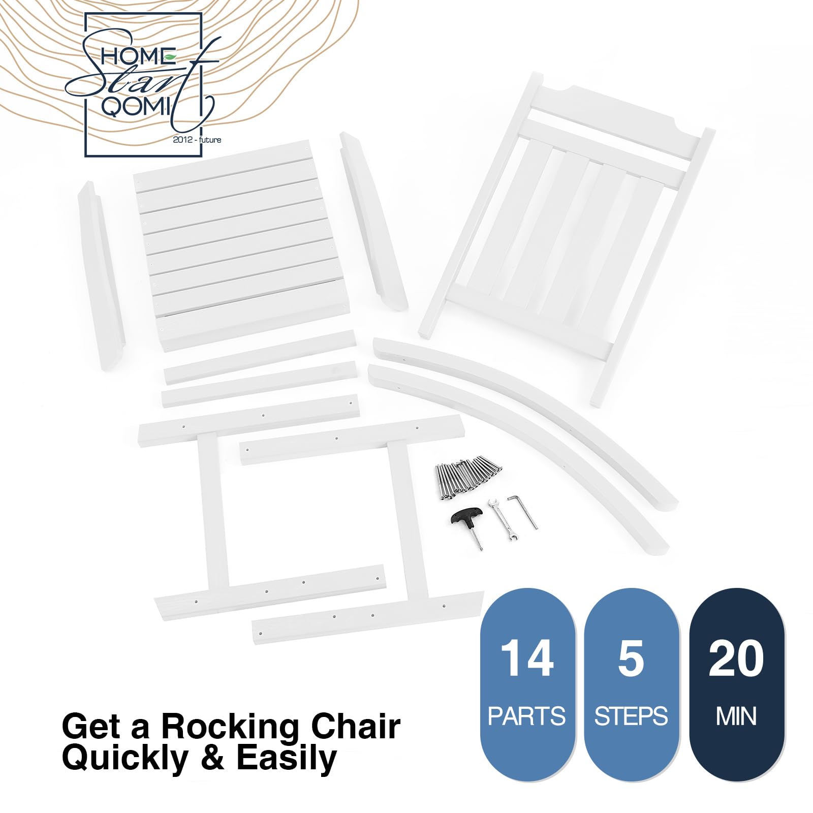 hOmeQomi Rocking Chairs Set of 2, All Weather Resistant Poly Lumber Outdoor Porch Rocker, Rocking Chairs for Outdoor, Indoor, Patio, Deck, Garden, Backyard, Load Bearing 380 lbs - White