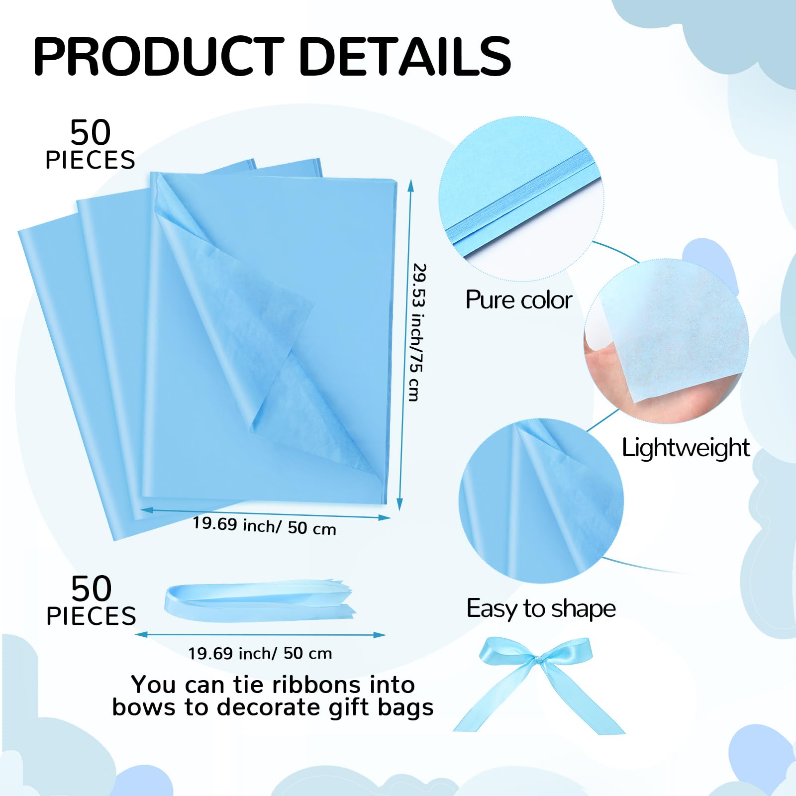 Qilery 50 Sets 8" Baby Boy Gift Bags with Tissue Paper It's a Boy Baby Shower Bag Blue Baby Shower Bags with Handle Paper Gift Bag for Guests Gender Reveal Baby Shower Party Favors