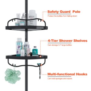 Shower Caddy Corner,39-125in Adjustable Tension Pole Shower Organizer for Bathroom,Rustproof Bathtub Storage Holder with 4 ABS Plastic Shelves for Insider Shower,Black