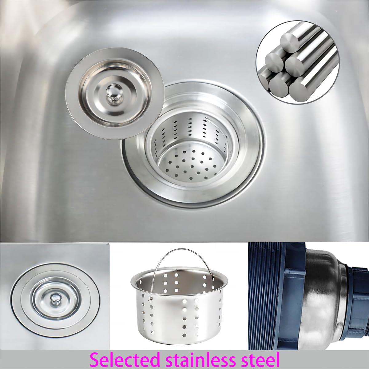 Qrity Kitchen Sink Drain Assembly Kit 110mm, Stainless Steel Sink Basket Strainer, Removable Waste Basket/Sealed Lid