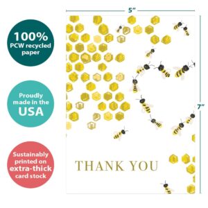 Tree-Free Greetings - Thank You Greeting Card - Artful Designs - 1 Card + Matching Envelope - Made in USA - 100% Recycled Paper - 5"x7" - Bee Kind (GO64527)