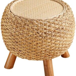 VIXPET Footstool Round Hand-Woven Rattan Footstool, Solid Wood Stool, Designer Dressing Stool, Corridor Shoe Footstool