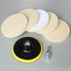 Hiqalty 4 Inch Wool Felt Polishing Pad Buffing Wheel Kit for Drill,Fine Polishing of Metal Glass Stone (7)