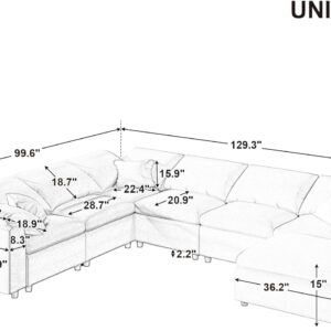 JURMALYN 129.3" Oversized Modular Sectional Sofa Couch for Living Room L U Shaped Sofa with Ottoman, Corner Convertible Sectional Couch for Home Office Spacious Space -Beige