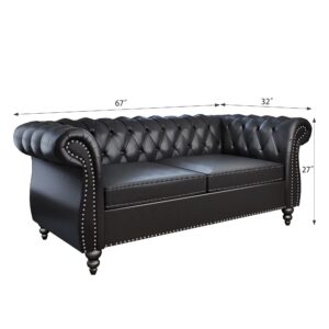 AVZEAR 2-Piece Living Room Sectional Sofa Set, Upholstered Sofa Modern Sofa Couches Set Style Button Tufted, PU Chesterfield Sofa for Living Room Apartment, 2+3 Seat PU Black