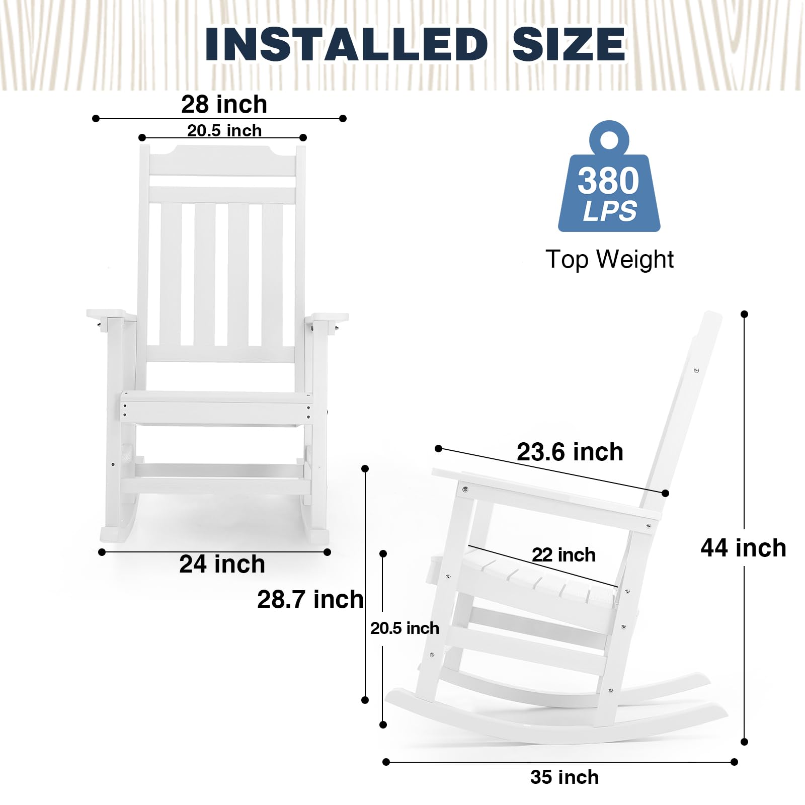 hOmeQomi Rocking Chairs Set of 2, All Weather Resistant Poly Lumber Outdoor Porch Rocker, Rocking Chairs for Outdoor, Indoor, Patio, Deck, Garden, Backyard, Load Bearing 380 lbs - White