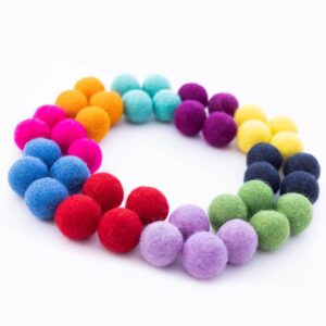 Felt Pom Poms - Wool Felt Balls - 10 Vibrant Colors - 40 Pieces - 2cm (~0.8 inch) Size Each - Craft - DIY - Handmade 100% New Zealand Wool