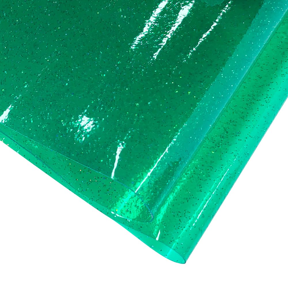 JINR Emerald Green Shiny Glitter Clear Vinyl Leather Sheets, 12" x 47" Iridescence PVC Fabric Roll for Sewing Crafts Bows Earrings Handbag Decoration