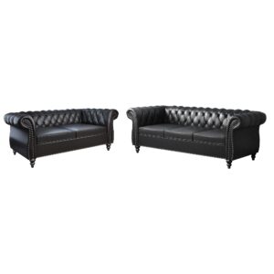 AVZEAR 2-Piece Living Room Sectional Sofa Set, Upholstered Sofa Modern Sofa Couches Set Style Button Tufted, PU Chesterfield Sofa for Living Room Apartment, 2+3 Seat PU Black