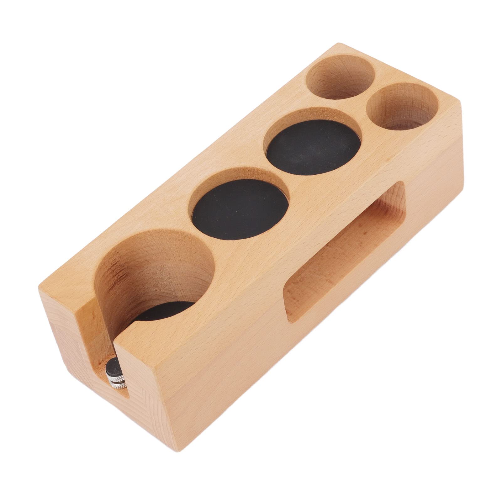 Wood Coffee Filter Tamper Holder with Mat, 5 Hole Espresso Tamping Station Wooden Espresso Tamper Mat Stand (S)