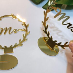 Gold Mirror MR and MRS Wedding Deco,Gold Standing Mr & Mrs Sign Rustic Mr and Mrs Sign for Sweetheart Table Decor