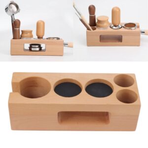 Wood Coffee Filter Tamper Holder with Mat, 5 Hole Espresso Tamping Station Wooden Espresso Tamper Mat Stand (S)