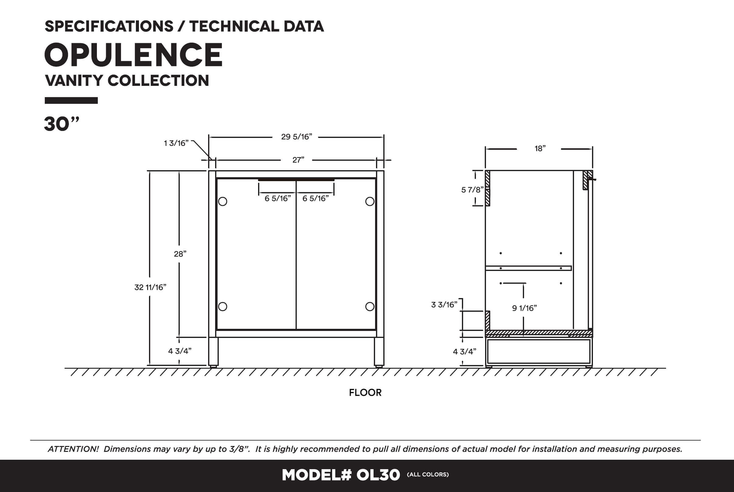 Fine Fixtures Opulence Collection 30 in. W x 18 in. D x 33 in. H Bathroom Vanity in Pastel Blue with White Ceramic Sink - Chrome Hardware