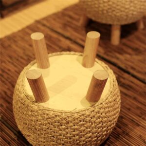 VIXPET Footstool Round Hand-Woven Rattan Footstool, Solid Wood Stool, Designer Dressing Stool, Corridor Shoe Footstool