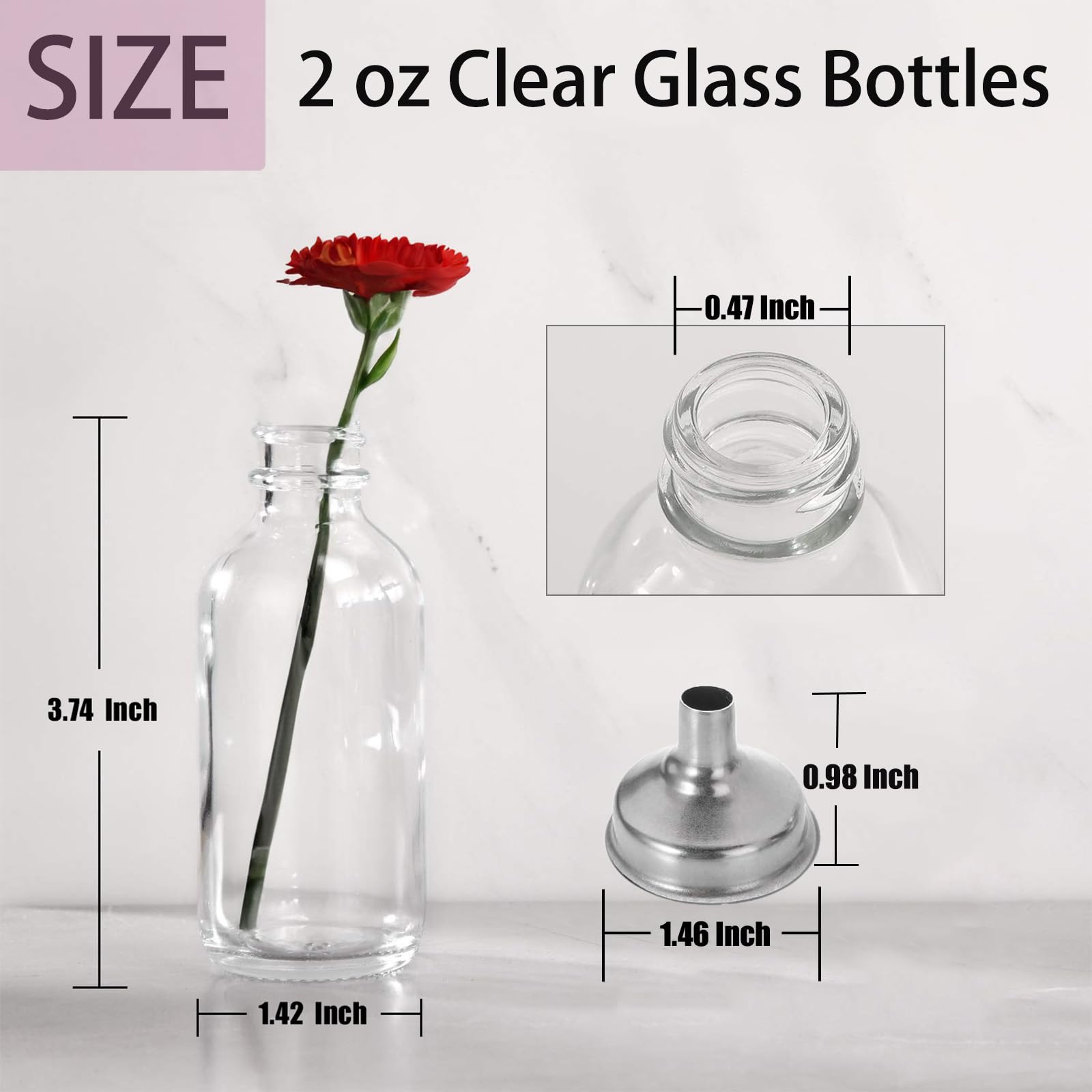 12 Pack 2 oz Glass Bottles with Lids & 2 Funnels, Glass Shot Jar, Small Glass Containers with Lids, Spice Jars, Juice Bottles, Mini Travel Bottles, 60ml Sample Bottles for Potion, Ginger Shots, Oils