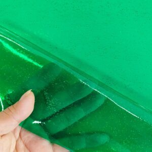 JINR Emerald Green Shiny Glitter Clear Vinyl Leather Sheets, 12" x 47" Iridescence PVC Fabric Roll for Sewing Crafts Bows Earrings Handbag Decoration