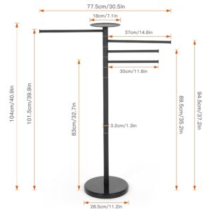 tonchean Freestanding Towel Rack for Bathroom, 4 Swivel Arms Standing Towel Racks with Weighted Marble Base, Towel Holder for Bathroom Bedroom