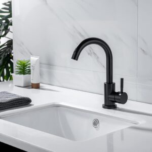 DEOLER Bathroom Sink Faucet, 360° Swivel Spout Lavatory Vanity Faucet Single Handle RV Kitchen Bar Sink Faucet Single Hole Bathroom Faucet, Matte Black, MPVI002