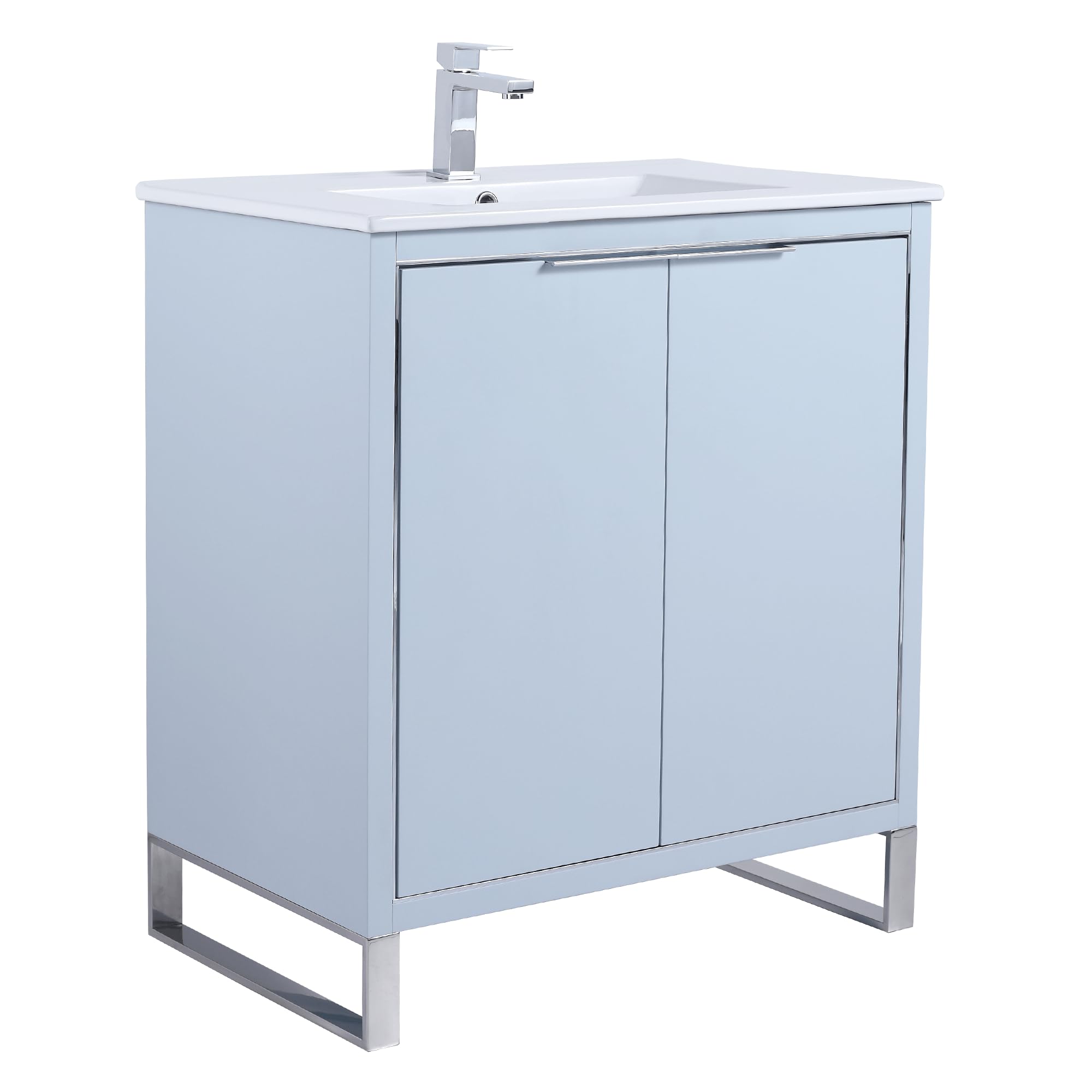 Fine Fixtures Opulence Collection 30 in. W x 18 in. D x 33 in. H Bathroom Vanity in Pastel Blue with White Ceramic Sink - Chrome Hardware