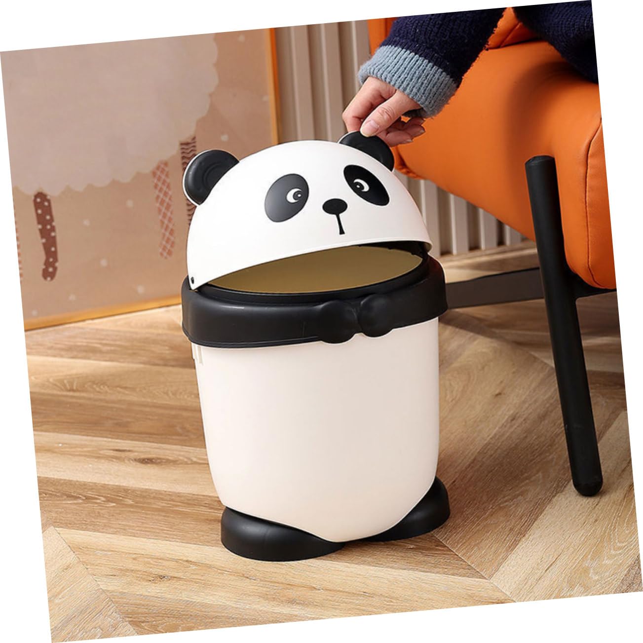 FUNOMOCYA 's Room Small Dinosaur Trash Can Mini Trashcan Desk Garbage Can Car Trash Can with Lid Bedroom Trash Can Waste Container Waste Paper Basket Plastic Cartoon Waste Bin Panda