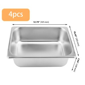 ZOENHOU 4 Pack 1/2 Half Size Steam Table Pans, Stainless Steel Steam Food Pan, 4 Inch Deep Anti-jam Hotel Pans for Catering and Home Use, 12.8 x 10.4 Inch