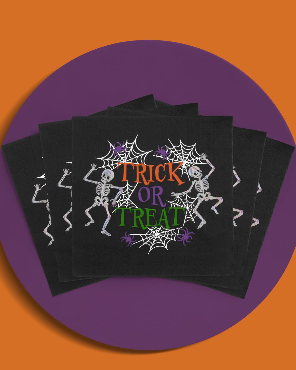 xo, Fetti Halloween Trick or Treat Napkins - 3-ply, 25 pcs | Happy Halloween Party Decorations, Spiderweb Supplies, Spooky Tableware