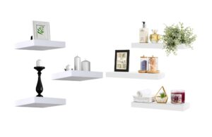 sorbus floating shelves bundle - rectangular and square sets - 6 floating shleves - hanging wall shelves for home decor, photo frames, & trophy display