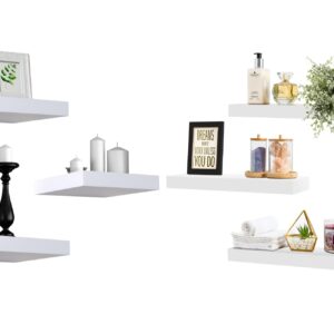 Sorbus Floating Shelves Bundle - Rectangular and Square Sets - 6 Floating Shleves - Hanging Wall Shelves for Home Decor, Photo Frames, & Trophy Display