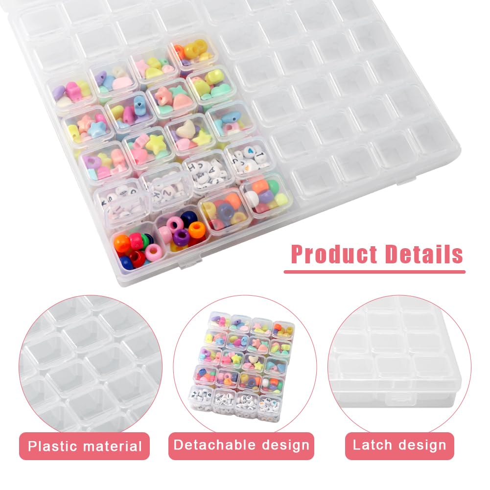 Serveyou 56 Grids Plastic Organizer Box with Dividers,Bead Organizer Box,8.35x6.89x1Inch Clear Portable with Label for Storage Beads, Crafts, Jewelry, Fishing Tackle