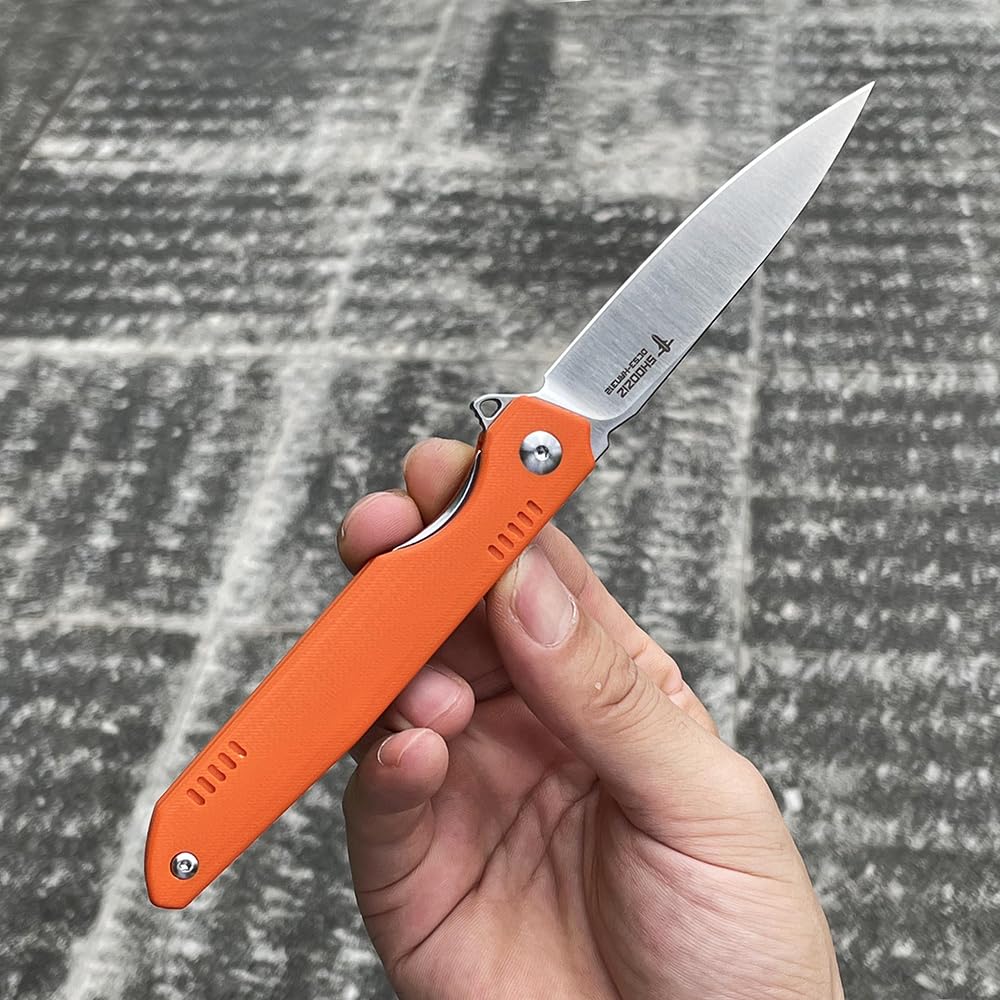 SHOOZIZ HAN312 Pocket Knife Folding Knife for EDC, 3.38" DC53 Steel Blade G10 Handle Folding knife With titanium alloy clip Ceramic ball bearing locating ball Everyday Carry Knife for Men Women (Orange+Sanding)