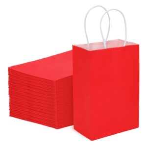 moretoes 25pcs red gift bags 5.25x3.2x8 inches kraft paper bags small gift bags with handles bulk, retail bags for valentines day, small business, merchandise, birthday wedding party favor bags