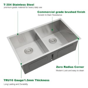 36 Undermount Kitchen Sink - Sarlai 36" x 19" Kitchen Sink Double Bowl 50/50 Low Divide Undermount Stainless Steel 16 Gauge Rectangular Kitchen Sinks Basin with Accessories