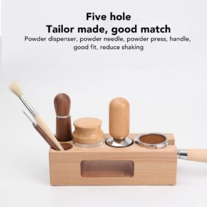 Wood Coffee Filter Tamper Holder with Mat, 5 Hole Espresso Tamping Station Wooden Espresso Tamper Mat Stand (S)